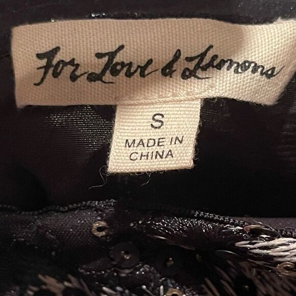 For Love & Lemons Black Embroidered Sequin BOTANIC Micro Mini Fit Flare Dress S - Picture 7 of 16